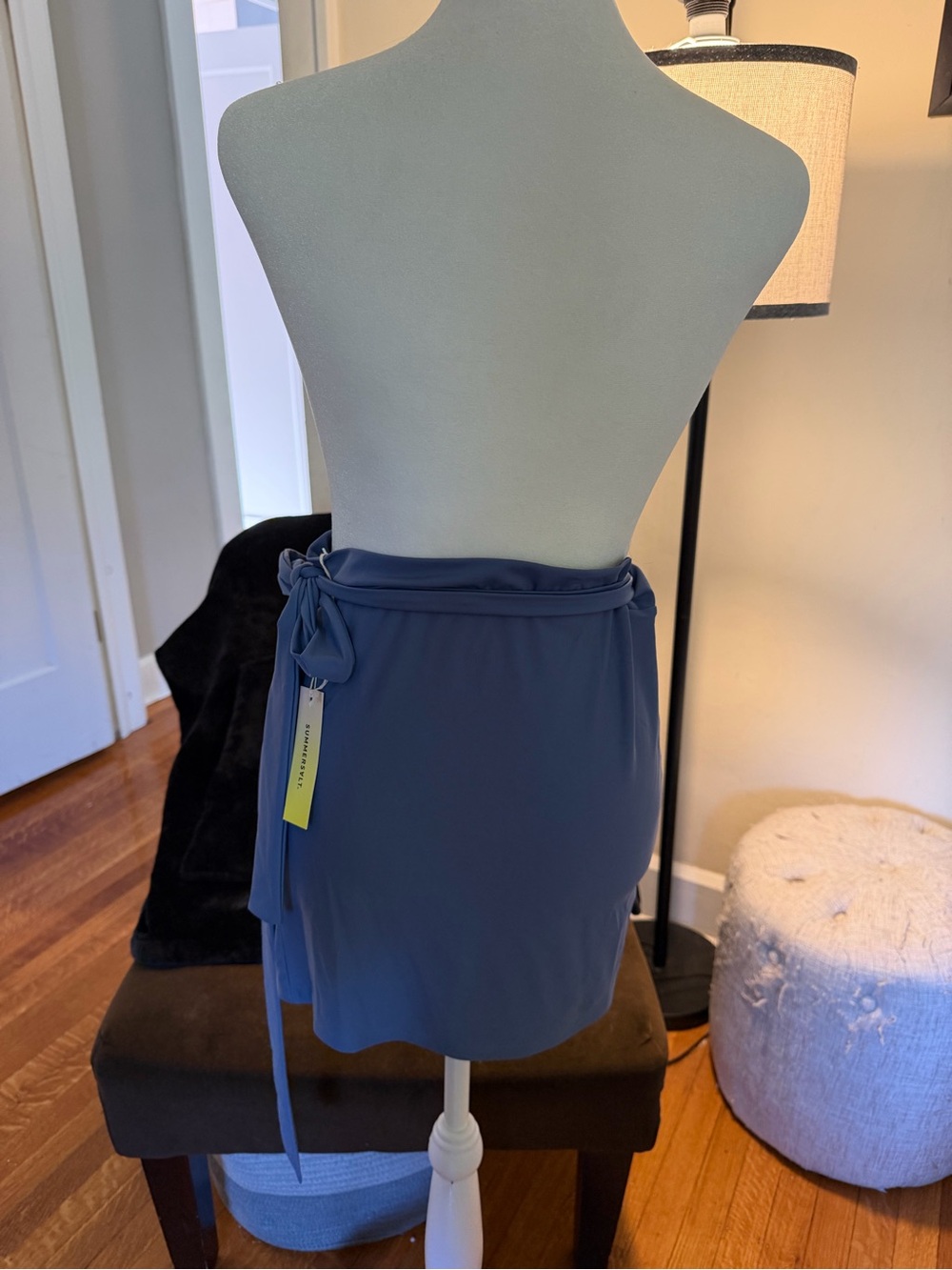 summersalt Blue Wrap-Style Mini Skirt